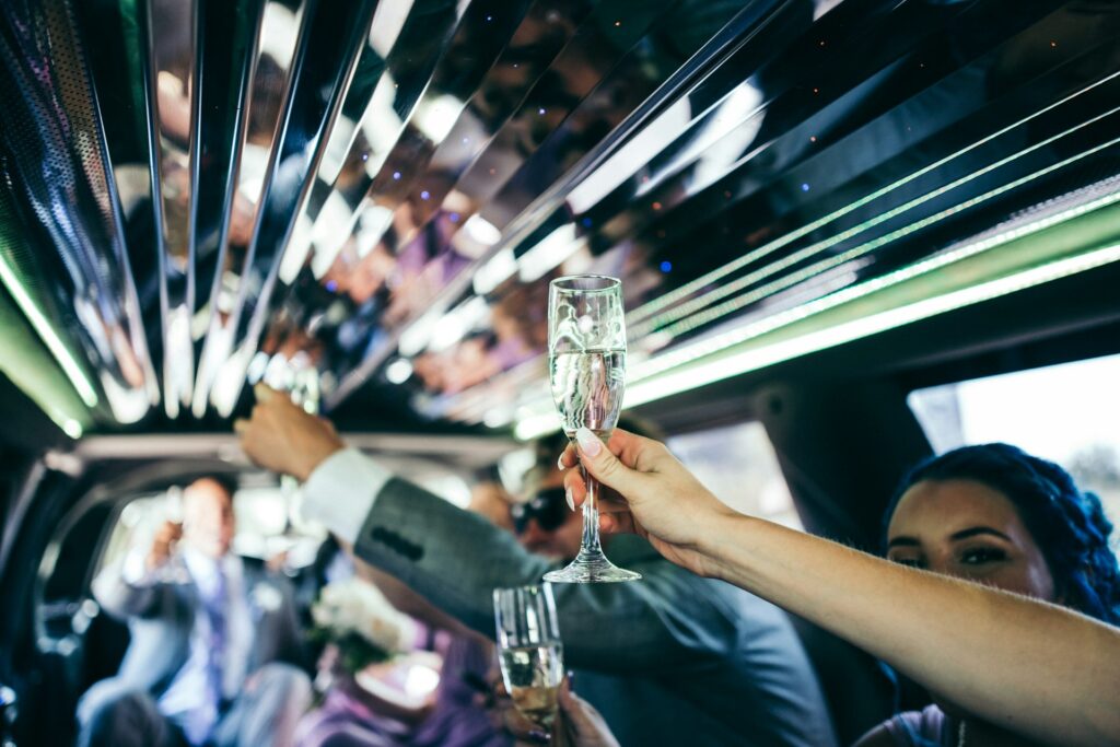 Budapest stag do airport transfers with luxury limo interior and party groups.